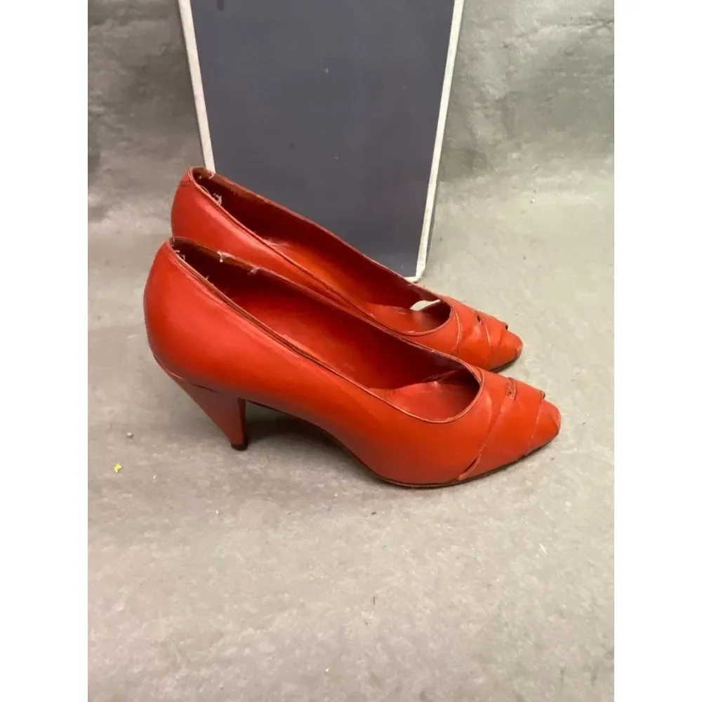 CHANTERELLE WOMEN'S HEEL PUMP SHOES BRICK COLOR PEEP‎ TOE SIZE 7 1/2B USED